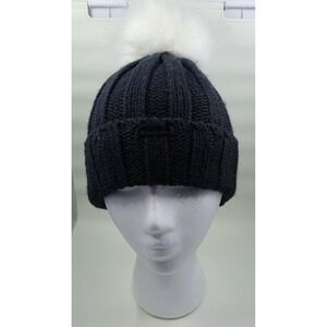 Sweaty Betty Hat Beanie Fitted One Size Black White Pom Faux Fur Womens